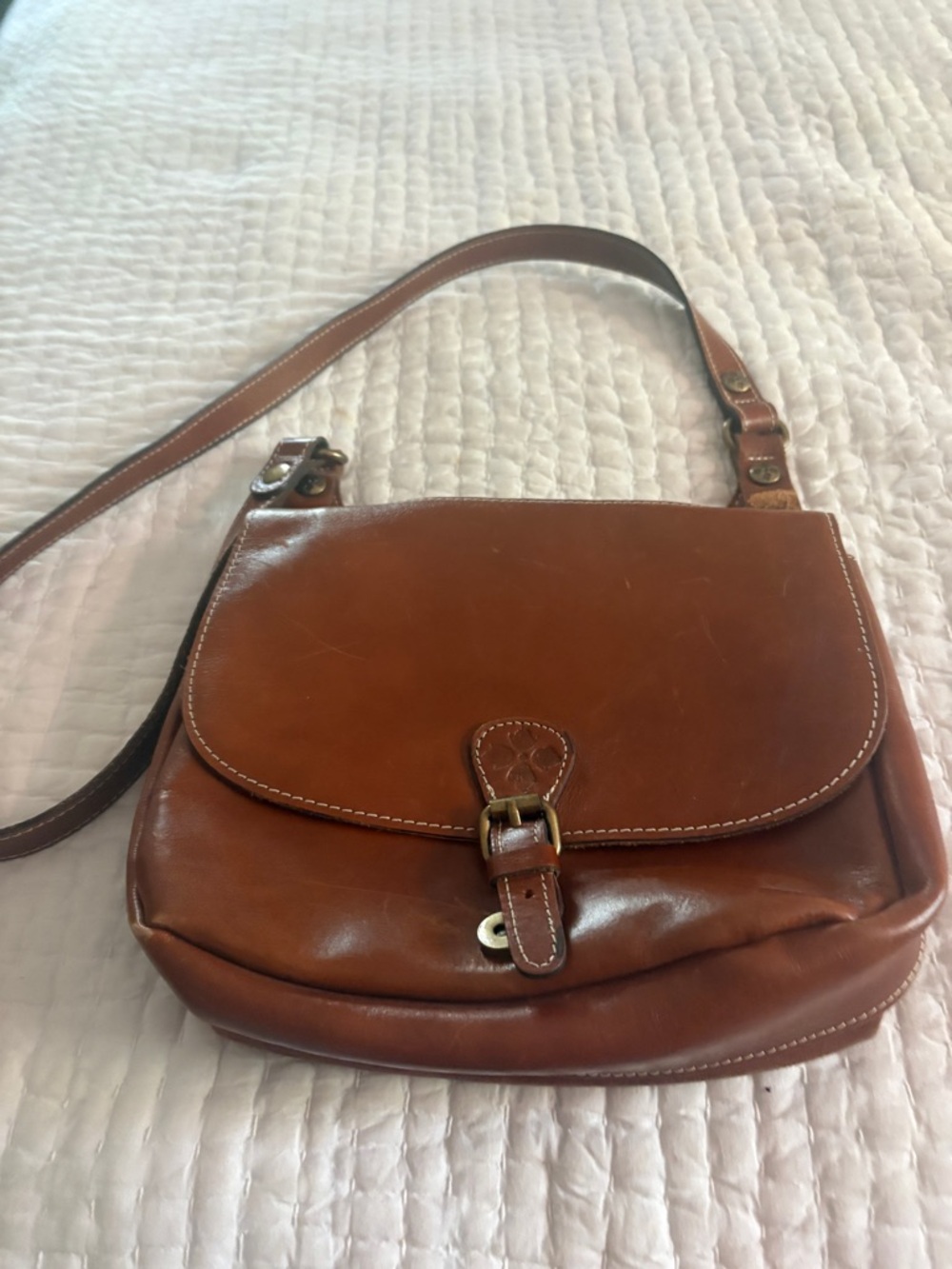 Patricia Nash Saddle Brown Leather Crossbody Bag